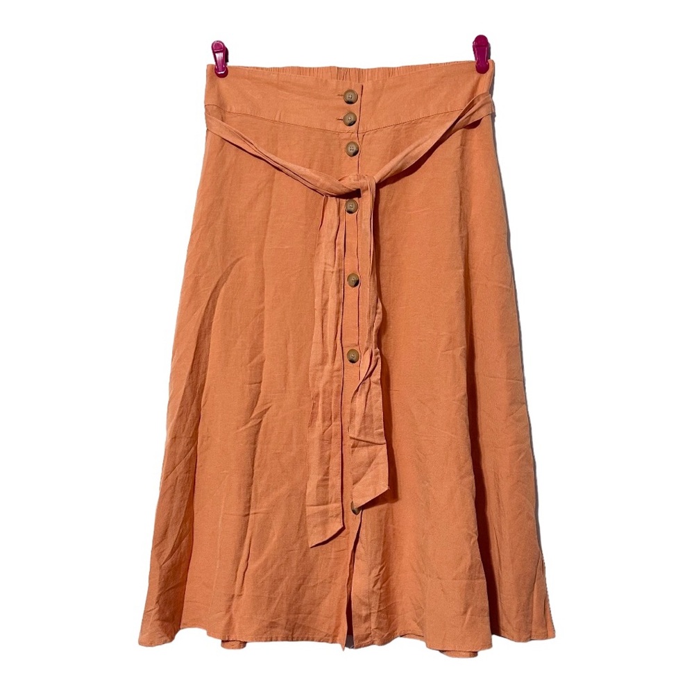 High Waisted Linen Blend Orange Skirt